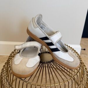 Adidas Samba Janes Mary Jane Strap Sneakers – White/Black – Women’s 8